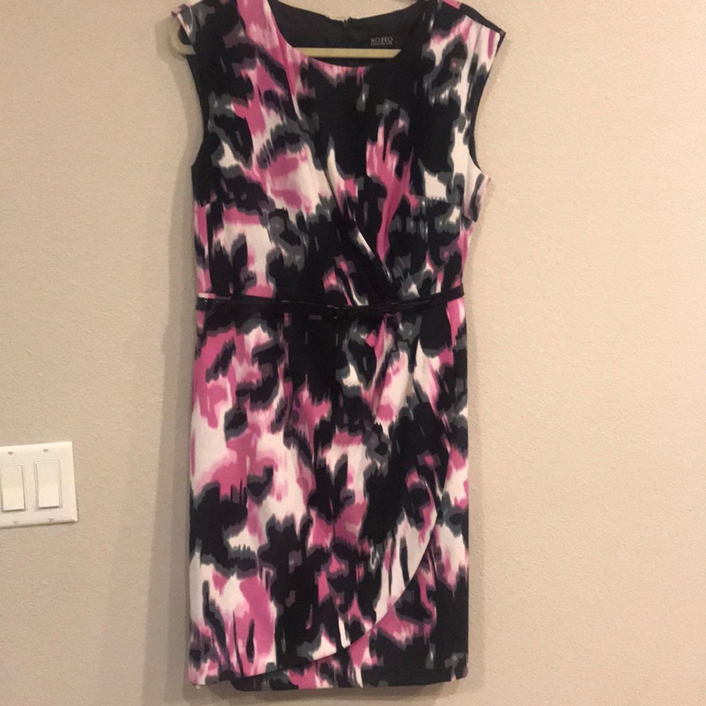 SOHO Pink Black and White printed dress size 14.